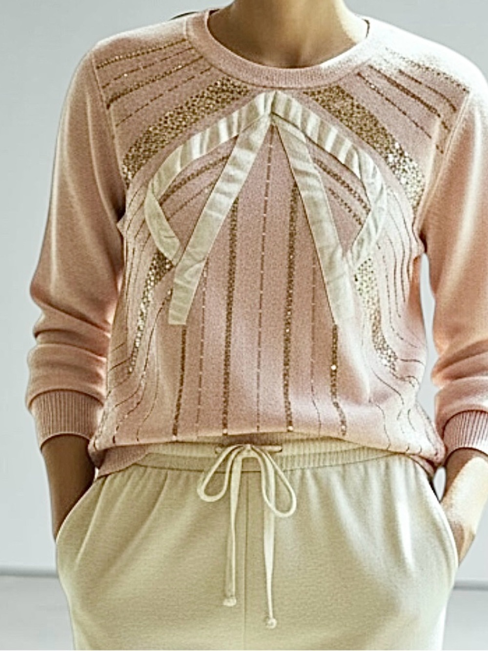 Anthropologie Embellished Pink Bow Beaded Sweatshirt NWT